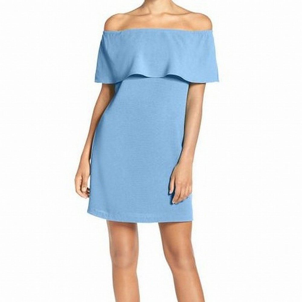 NWT Charles Henry Off-Shoulder Dress, Sky Blue, XS